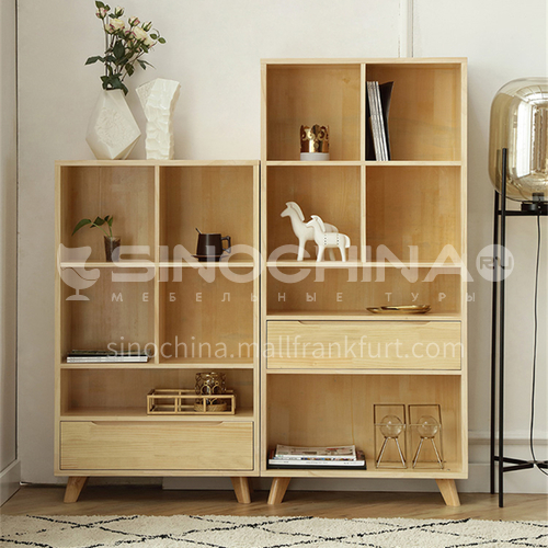 XDD-406 408 Bedroom Nordic modern log color bookcase + multi-layer cabinet + storage cabinet